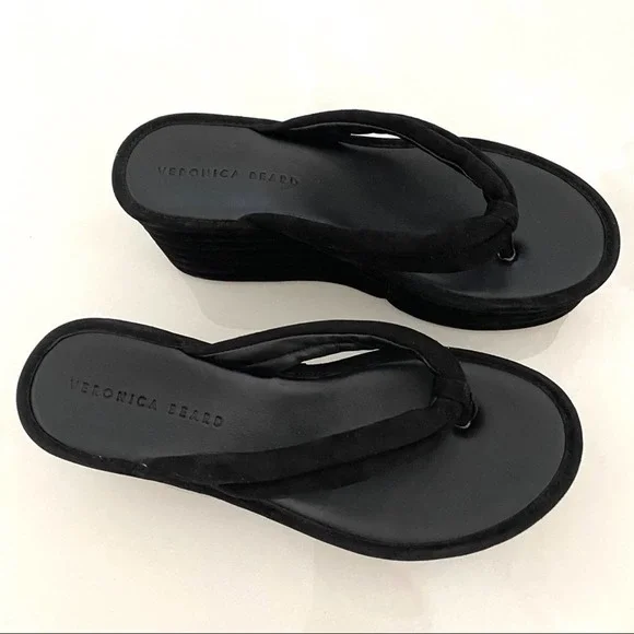 COPY - Veronica Beard Geno Ribbed Suede Platform Wedge Thong Sandals - Picture 6 of 7